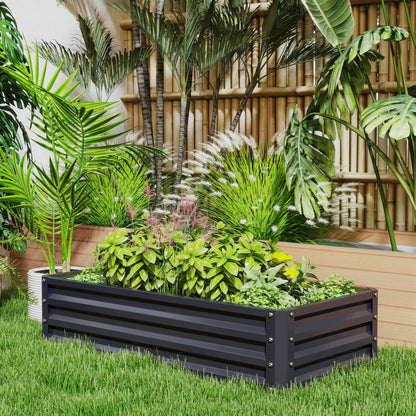 Set of 2 Raised Garden Bed Elevated Planter Box for Flowers Grey