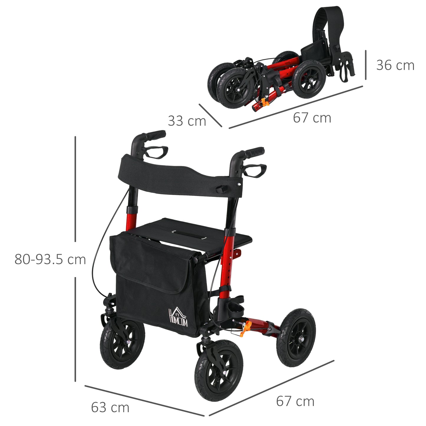 Lightweight Walking Frame with Adjustable Handle, Red