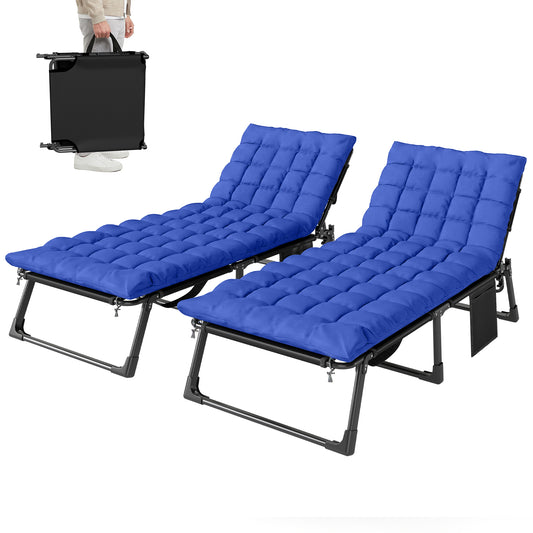 Folding Sun Loungers Set of 2, Oversized Camping Bed, Blue