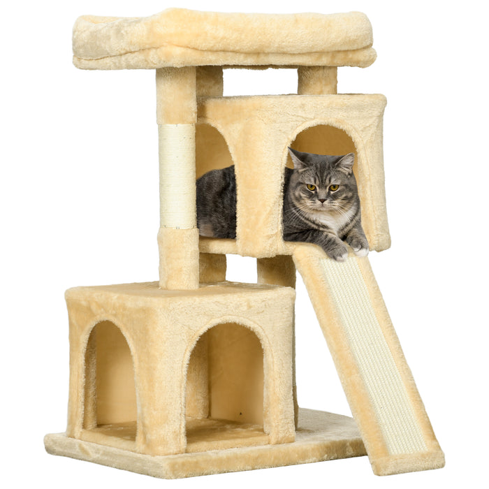 Sisal Cat Rest & Play Activity Tree w/ 2 House Cream White