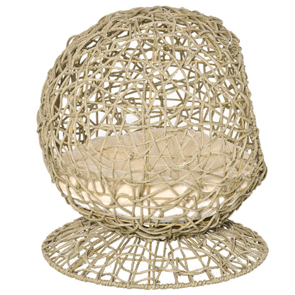 Wicker Cat Bed Elevated Rattan Kitten Basket Pet Den. House Cozy Cave with Soft Cushion Φ48 x 52cm Brown