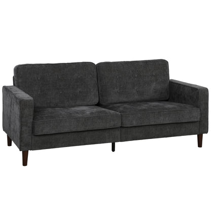 3 Seater Sofa, Upholstered Small Couch for Bedroom, Modern Futon Sofa Settee with Padded Cushion, Button Tufting and Wood Legs for Living Room, Dark Grey