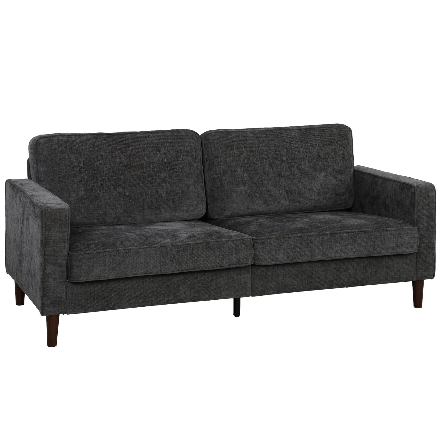 3 Seater Sofa, Velvet-Feel Fabric Upholstered Small Couch for Bedroom, Modern Sofa Settee with Padded Cushion, Button Tufting and Wood Legs for Living Room, Dark Grey