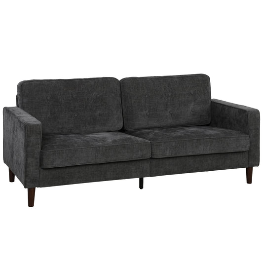 3 Seater Sofa, Velvet-Feel Fabric Upholstered Small Couch for Bedroom, Modern Sofa Settee with Padded Cushion, Button Tufting and Wood Legs for Living Room, Dark Grey