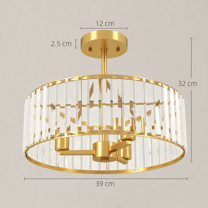 Semi Flush Mount Modern Crystal Chandelier Ceiling Light, Gold Tone