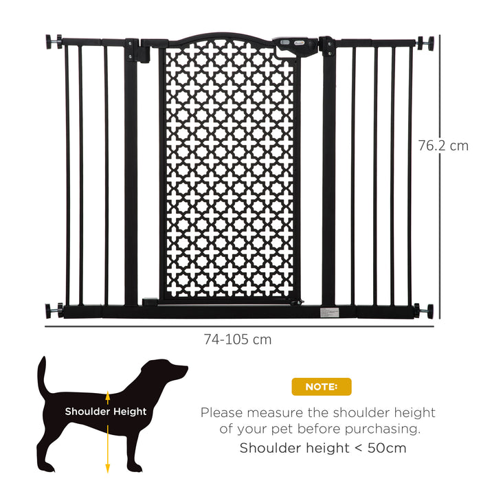 74-105 cm Pet Safety Gate Barrier Stair Pressure Fit with Auto Close and Double Locking for Doorways, Hallways, Black