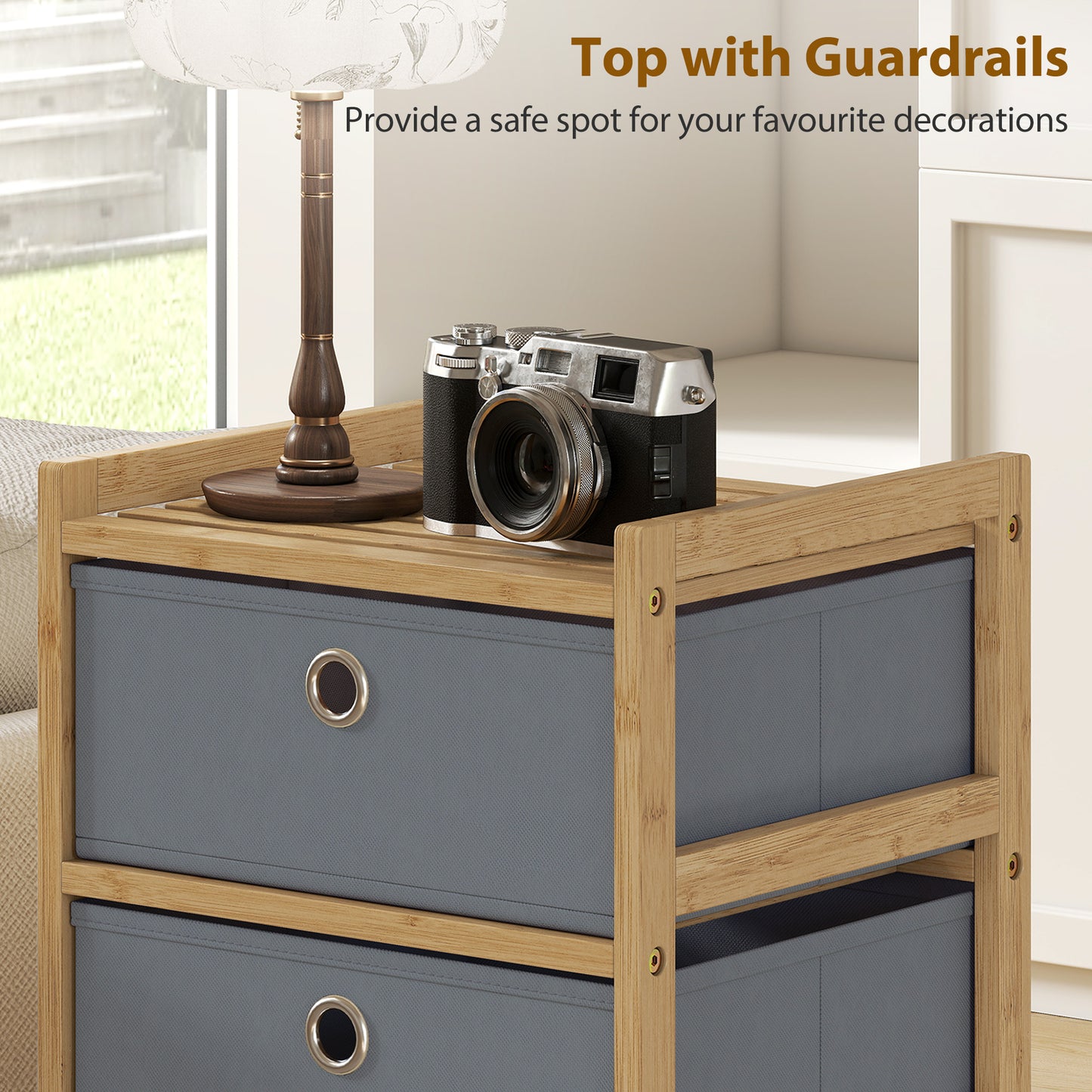 Chest of Drawers, 4 Drawers Dresser with Bamboo Frame, Light Grey