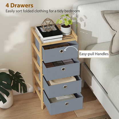 Chest of Drawers, 4 Drawers Dresser with Bamboo Frame, Light Grey