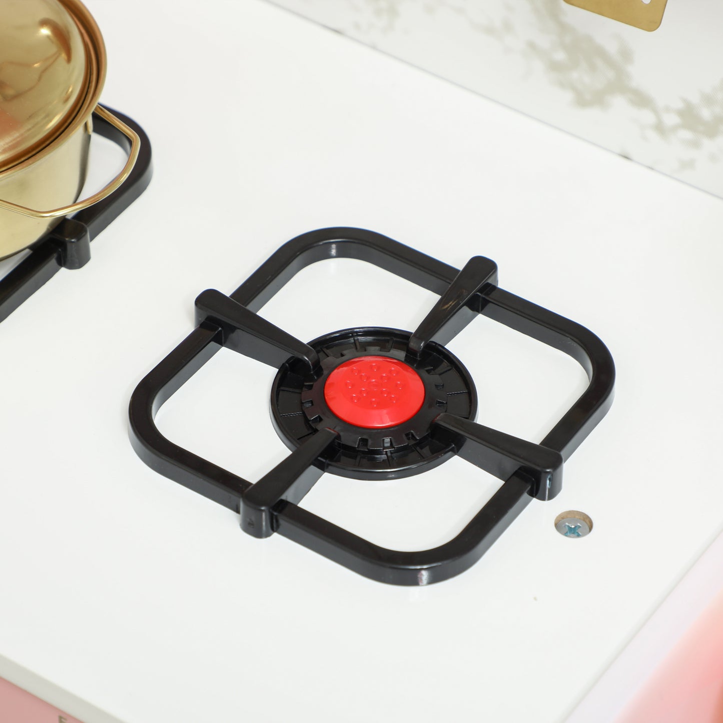 Kids Play Kitchen with Pretend Play Cooking Accessories, Kitchen Playset with Realistic Oven, Microwave, Sink and Cutting Vegetable Toys for Toddlers Ages 3-6 Years, Pink