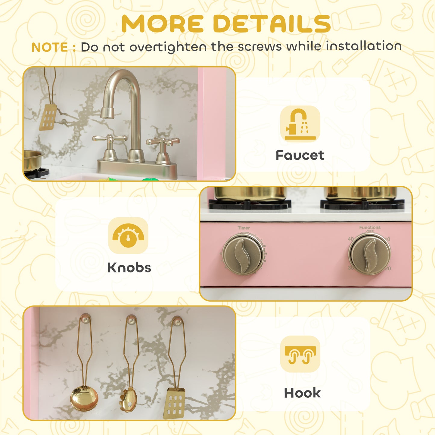 Kids Play Kitchen with Pretend Play Cooking Accessories, Kitchen Playset with Realistic Oven, Microwave, Sink and Cutting Vegetable Toys for Toddlers Ages 3-6 Years, Pink