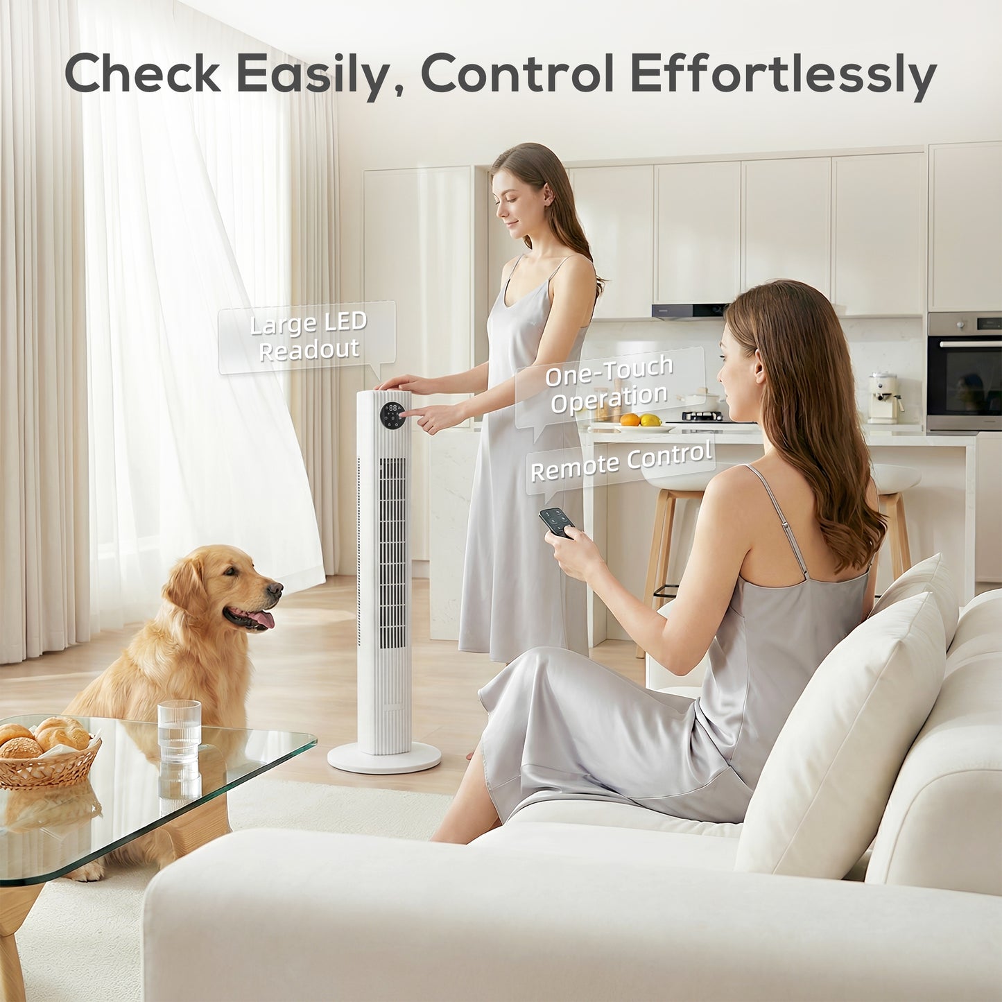 28dB Tower Fan for Bedroom, 26 ft/s Velocity Standing Fan, White