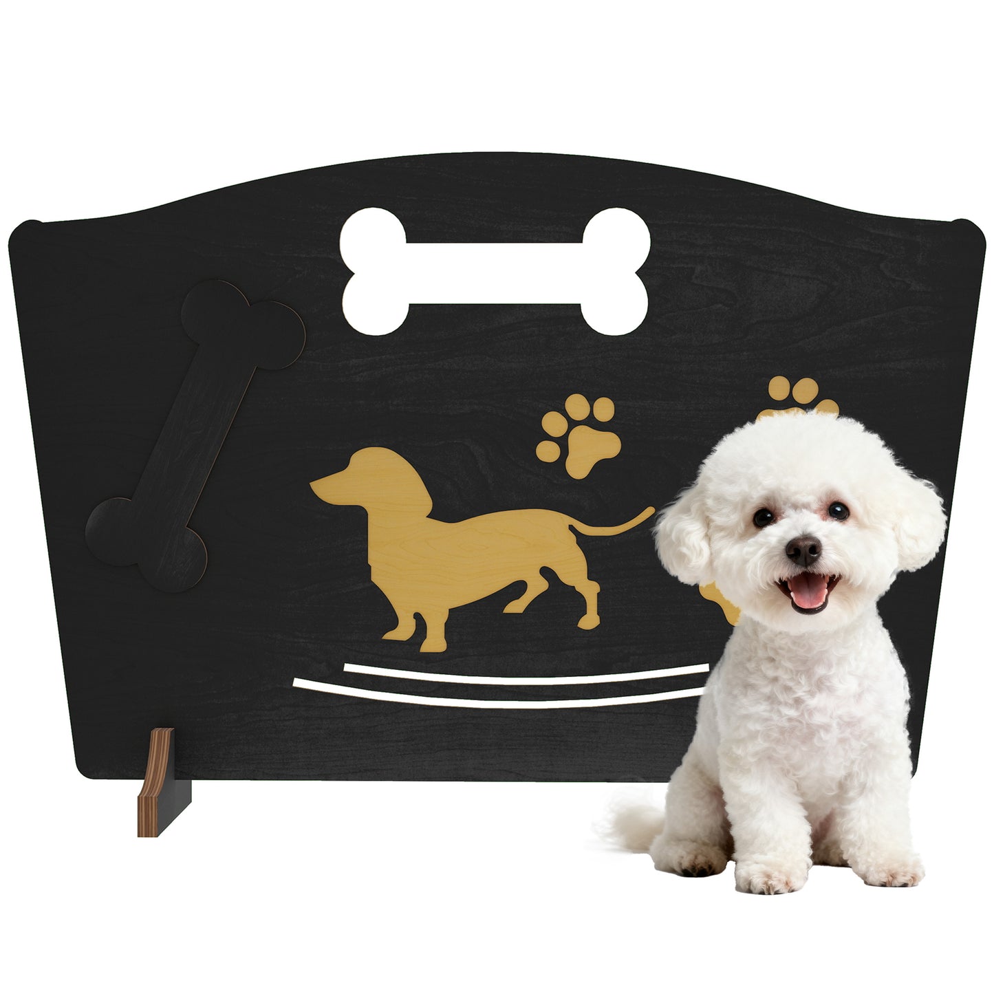 Wooden Dog Stopper, Freestanding Dog Gate with Support Feet, Black