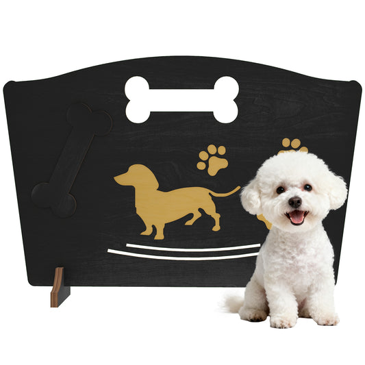 Wooden Dog Stopper, Freestanding Dog Gate with Support Feet, Black