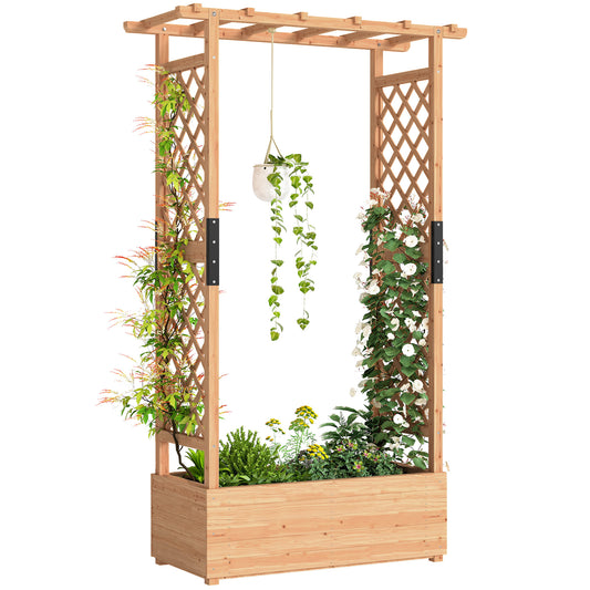 Raised Bed for Garden with Trellis, 110 x 44 x 181 cm, Natural