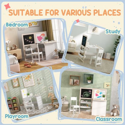 3 in 1 Kids Table and Chair Set with Whiteboard and Blackboard