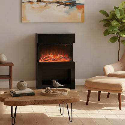 1000W/2000W Electric Fire and Mantel with Remote & Timer, Black