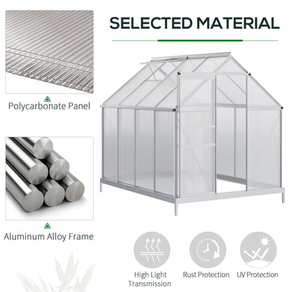 Polycarbonate Walk-in Garden Greenhouse w/ Sliding Door Silver Tone