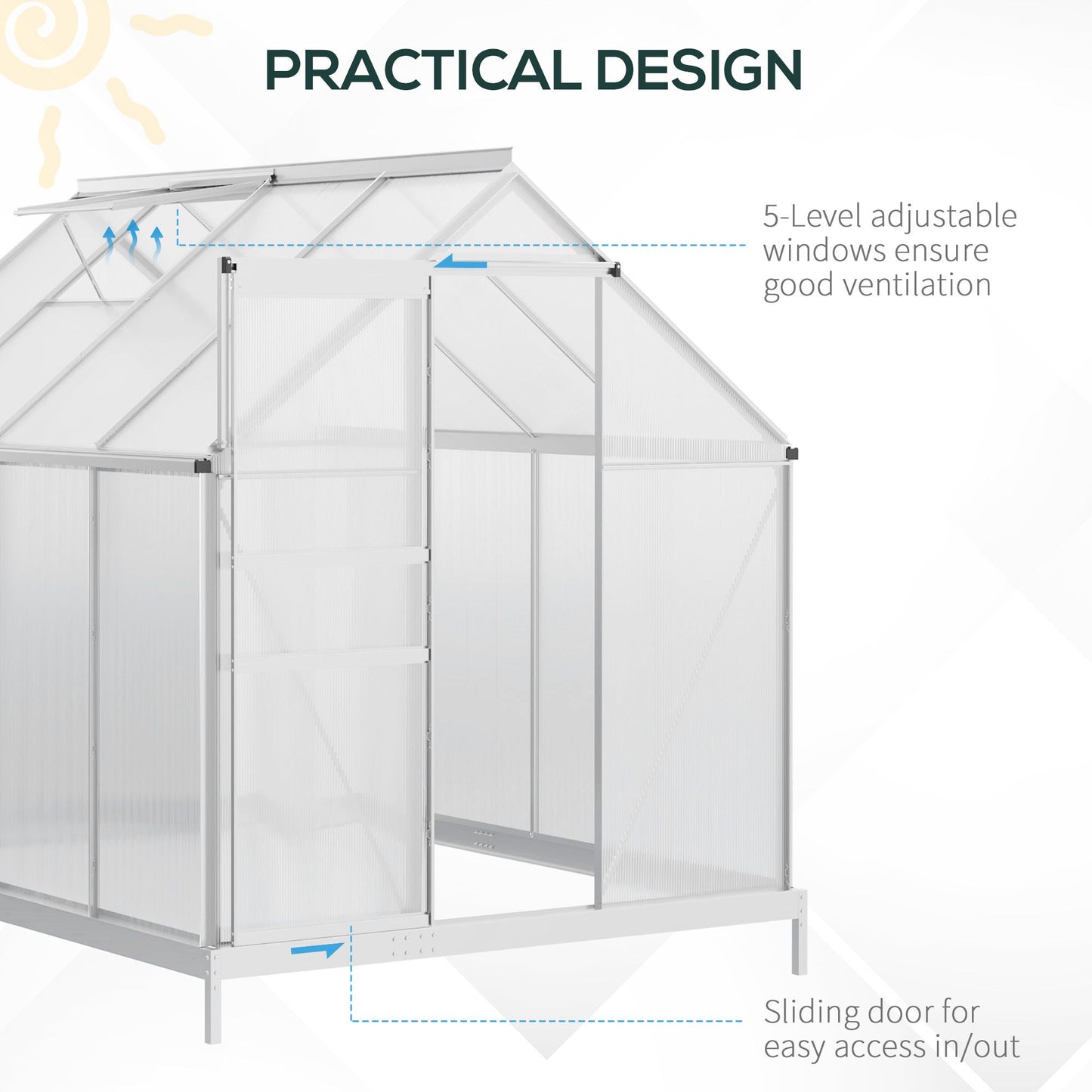 Polycarbonate Walk-in Garden Greenhouse w/ Sliding Door Silver Tone