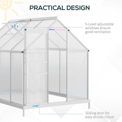Polycarbonate Walk-in Garden Greenhouse w/ Sliding Door Silver Tone