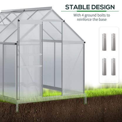 Polycarbonate Walk-in Garden Greenhouse w/ Sliding Door Silver Tone