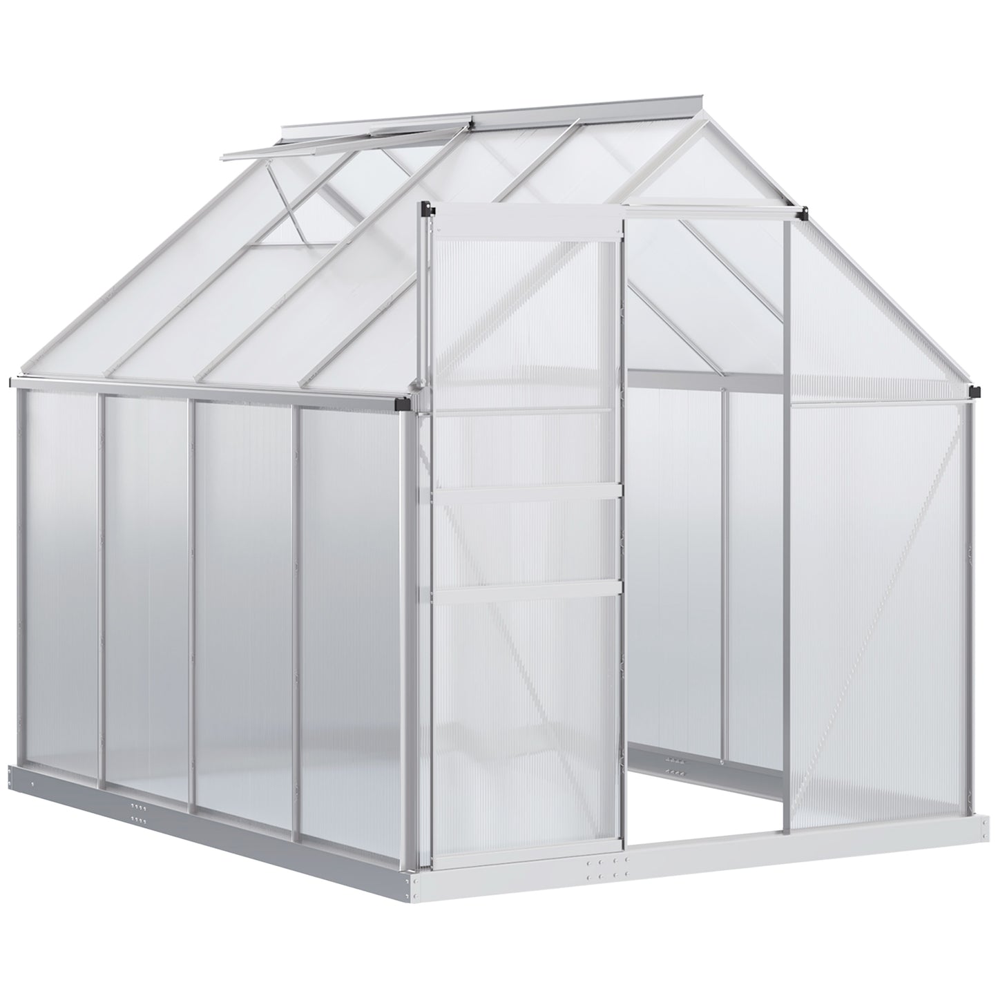 Polycarbonate Walk-in Garden Greenhouse w/ Sliding Door Silver Tone