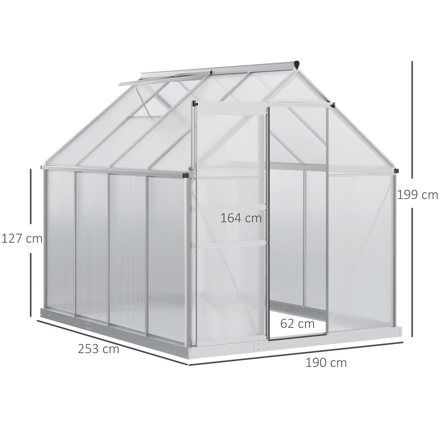 Polycarbonate Walk-in Garden Greenhouse w/ Sliding Door Silver Tone