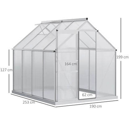 Polycarbonate Walk-in Garden Greenhouse w/ Sliding Door Silver Tone