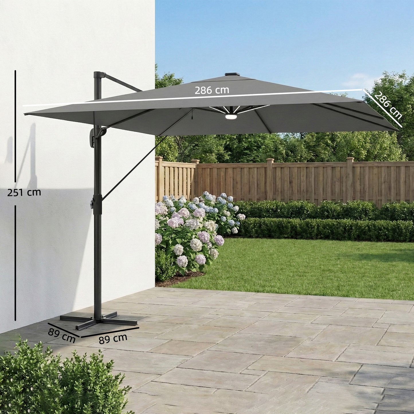 3 x 3 m Garden Cantilever Parasol w/ Light, Cover, Wind Protection