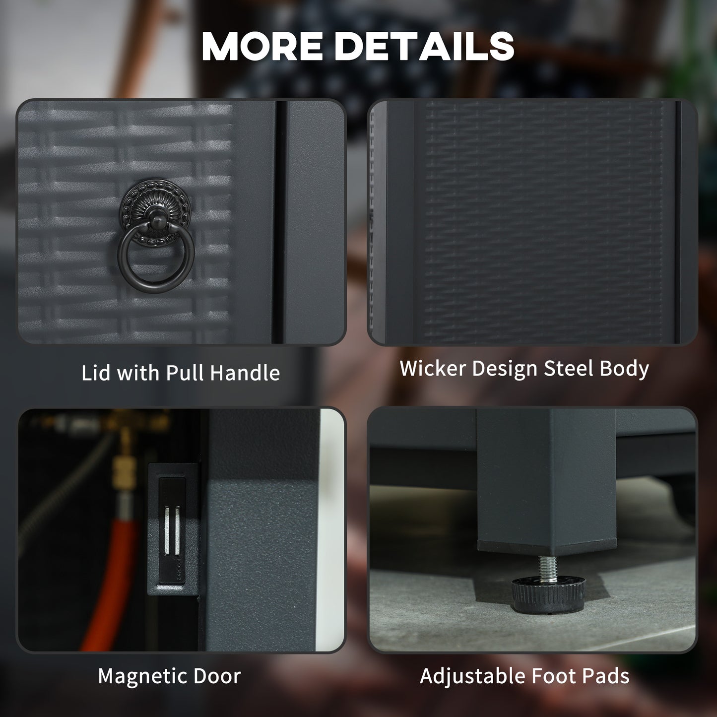 Outdoor Square Fire Pit Table w/ Lid and Lava Rocks Dark Grey