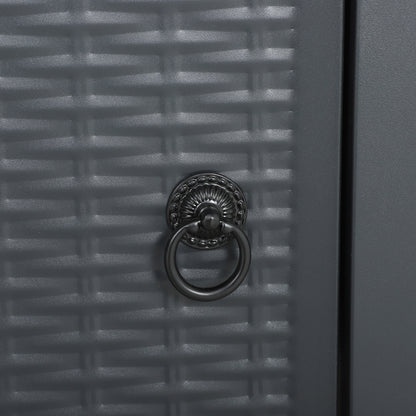 Outdoor Square Fire Pit Table w/ Lid and Lava Rocks Dark Grey