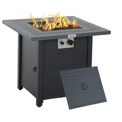 Outdoor Square Fire Pit Table w/ Lid and Lava Rocks Dark Grey