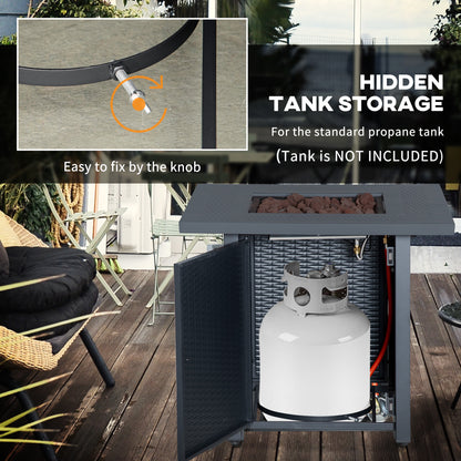 Outdoor Square Fire Pit Table w/ Lid and Lava Rocks Dark Grey