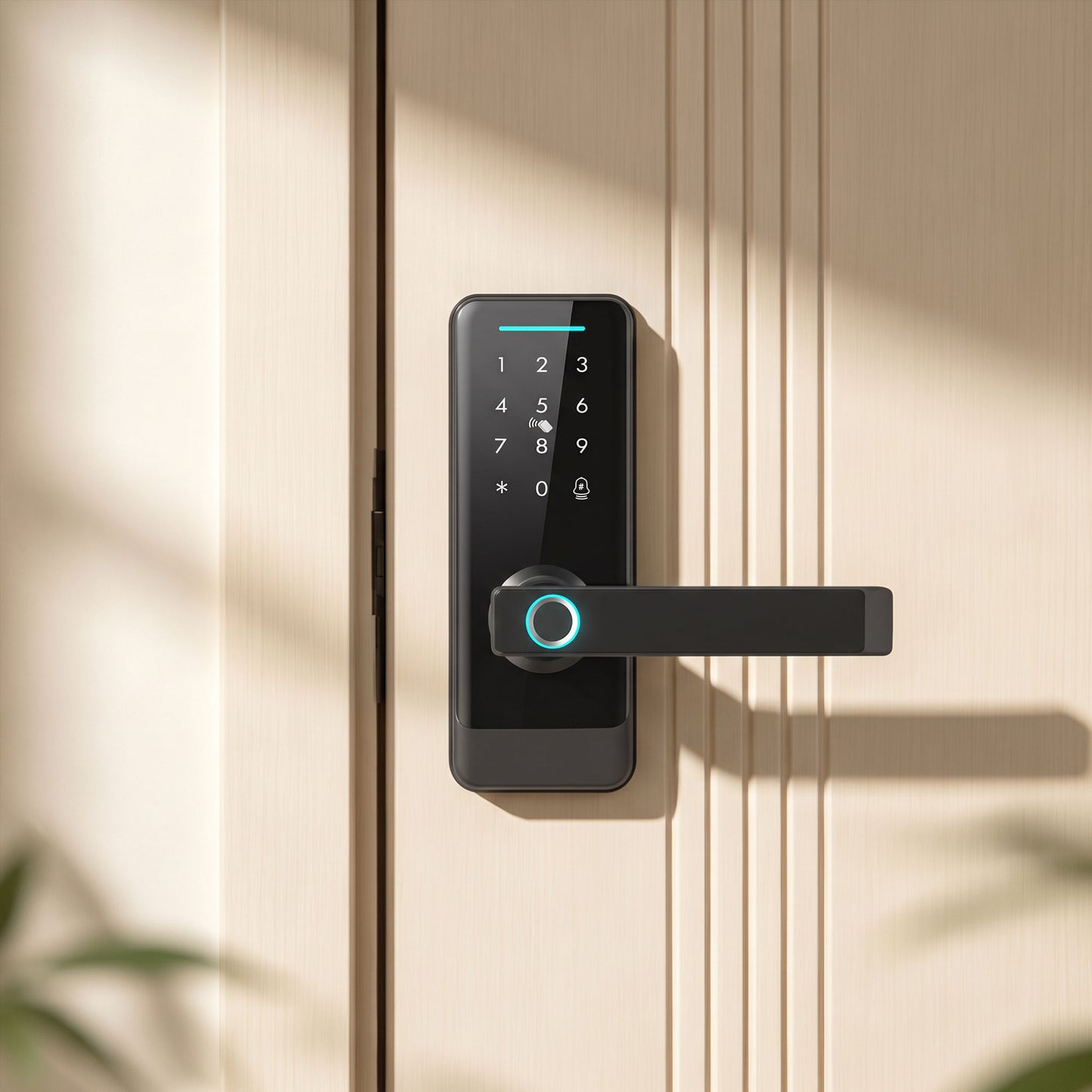 Smart Door Lock, Fingerprint/Passcode/APP/NFC/Key, Doorbell