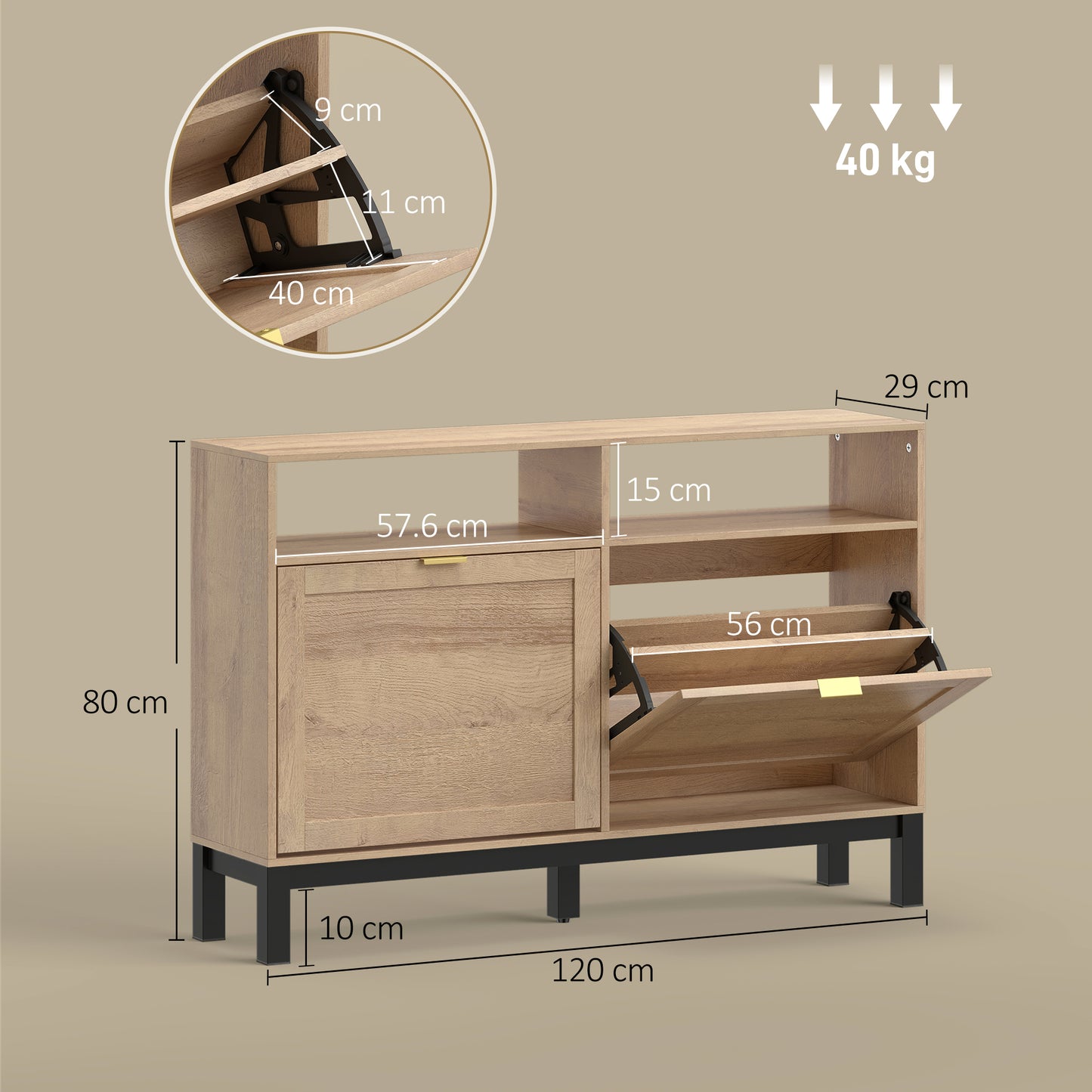Narrow Shoe Cabinet with 2 Flip Drawers, Modern Shoe Storage Cabinet
