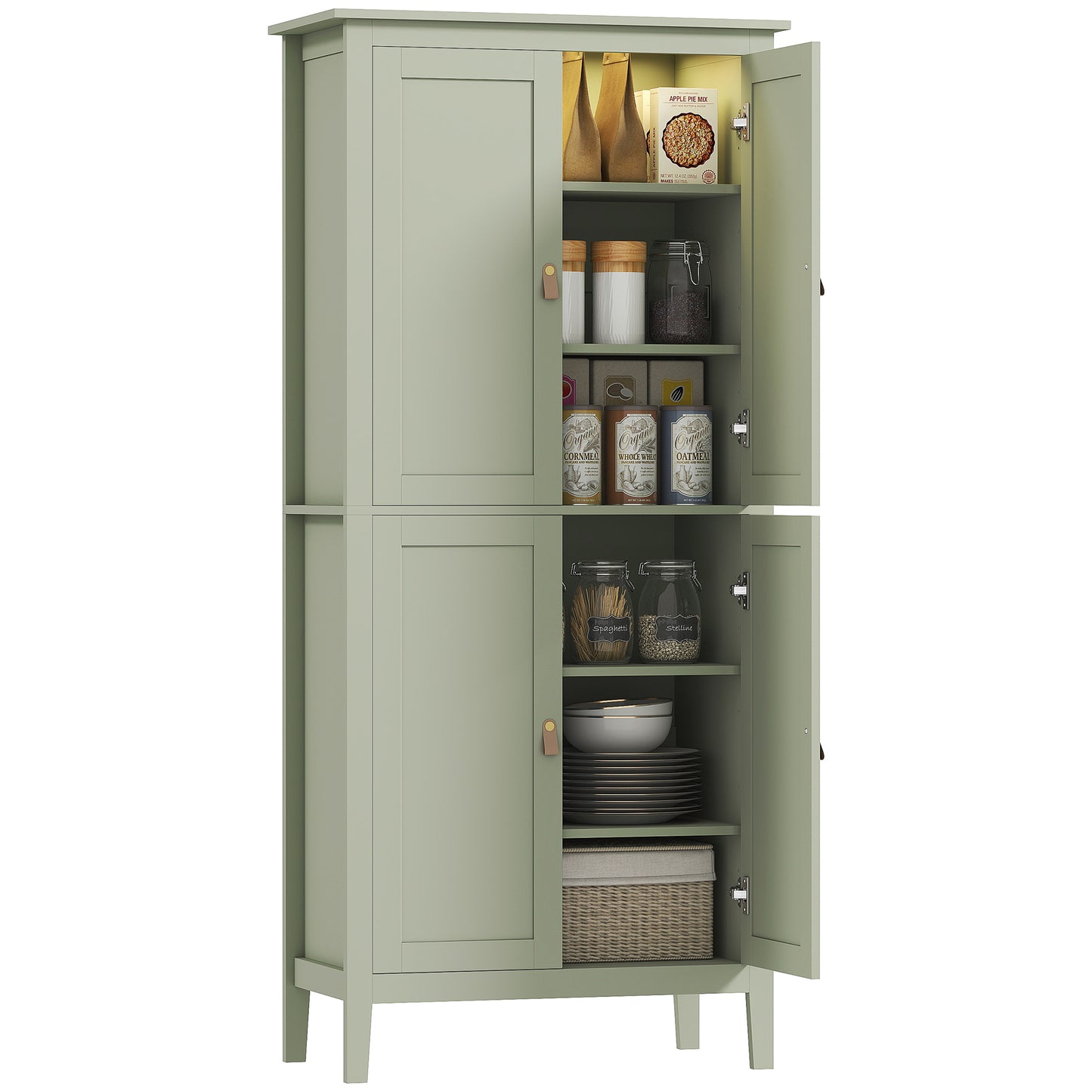 176.5 cm Tall Freestanding Pantry Storage Cabinet with 4 Doors Green