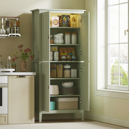 176.5 cm Tall Freestanding Pantry Storage Cabinet with 4 Doors Green