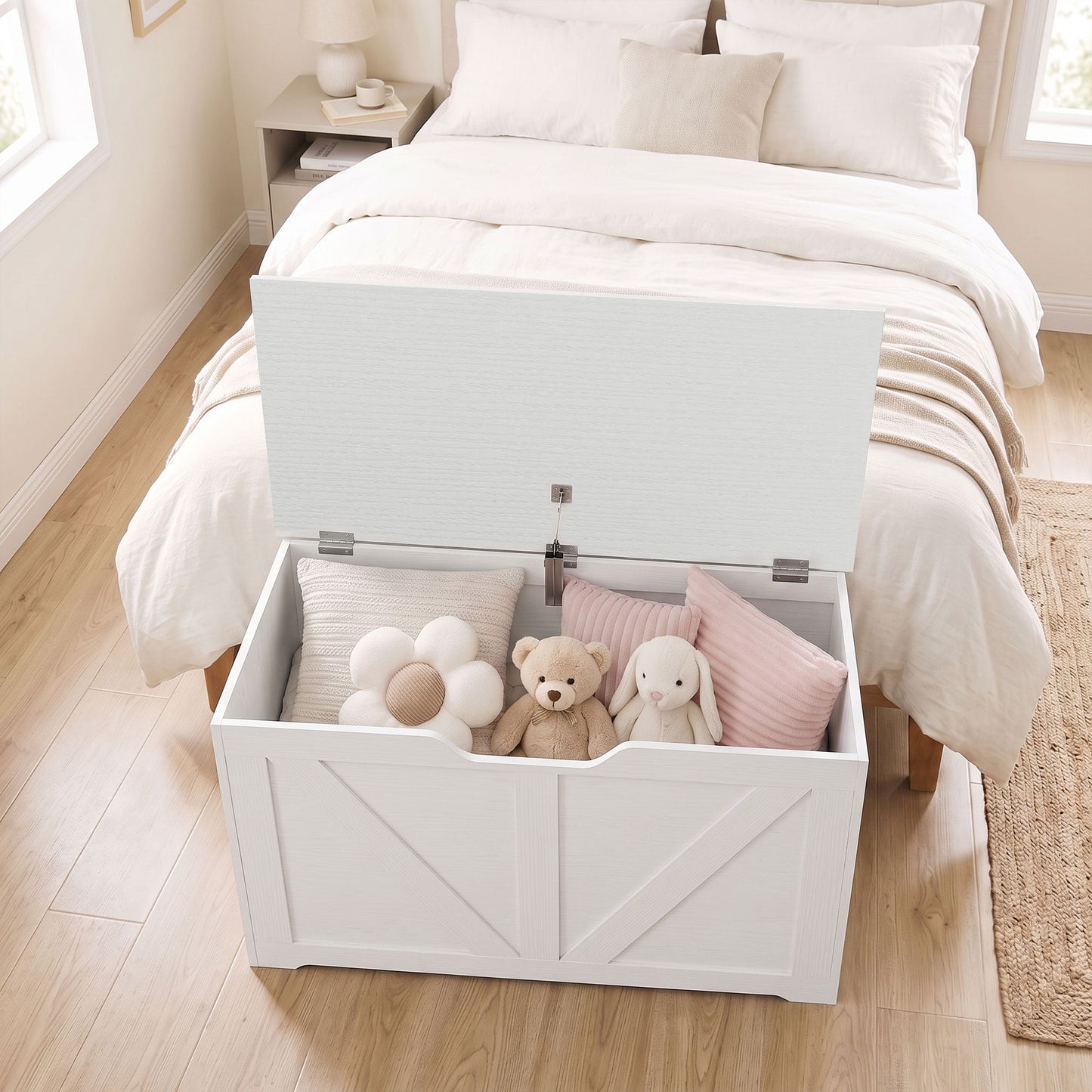 Storage Trunk for Living Room, with Safety Hinge, 80cm, White