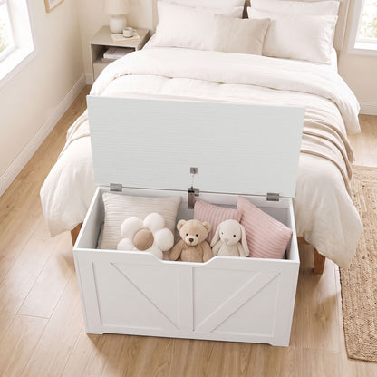Storage Trunk for Living Room, with Safety Hinge, 80cm, White