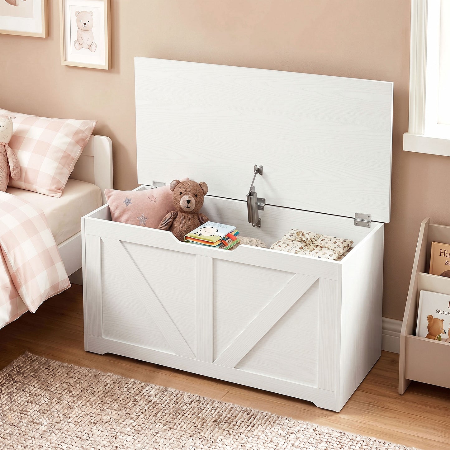 Storage Trunk for Living Room, with Safety Hinge, 80cm, White