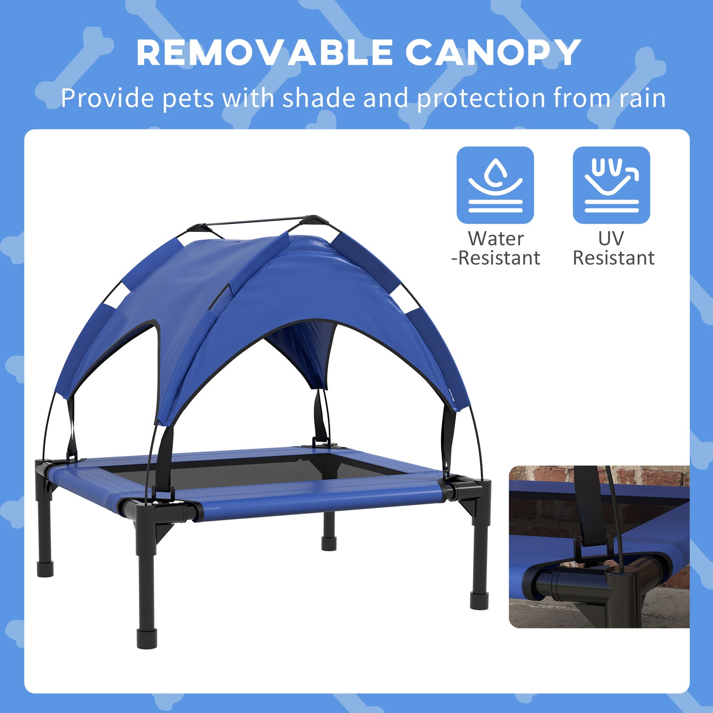 Cooling Raised Pet Bed w/ Washable Breathable Mesh, for Small Medium Dogs, 76 x 61 x 69.5cm - Blue