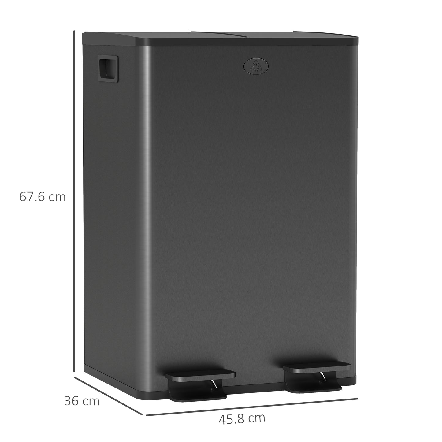 2 x 28L Dual Kitchen Bin Pedal Bin for Recycling and Waste, Black