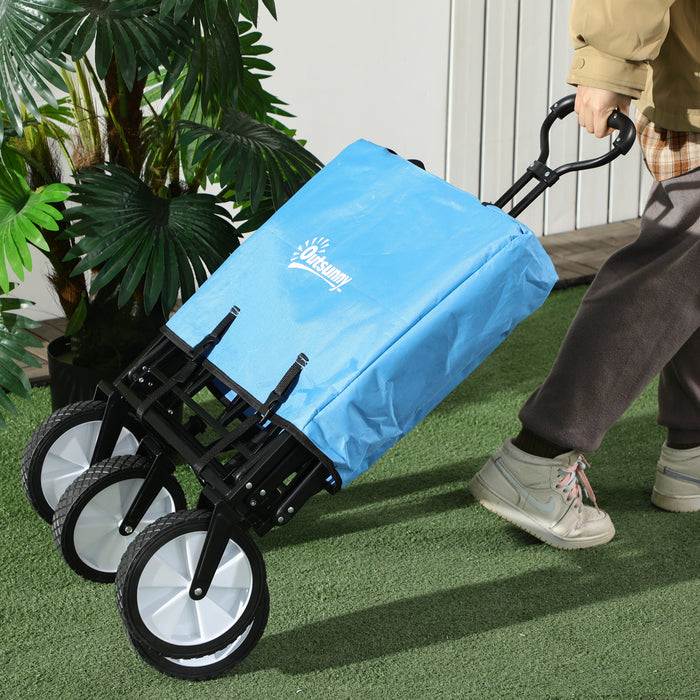 Garden Trolley Cart Folding Cargo Wagon Trailer Trolley for Beach Garden Use with Telescopic Handle - Blue