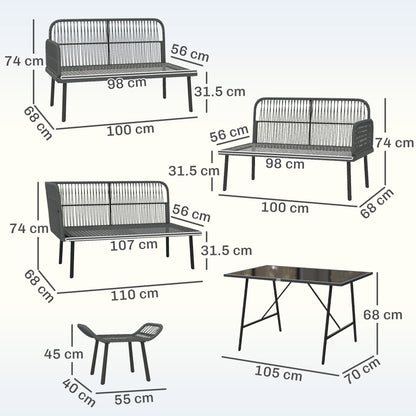 Sectional Outdoor Furniture with Glass Top Table, Orange