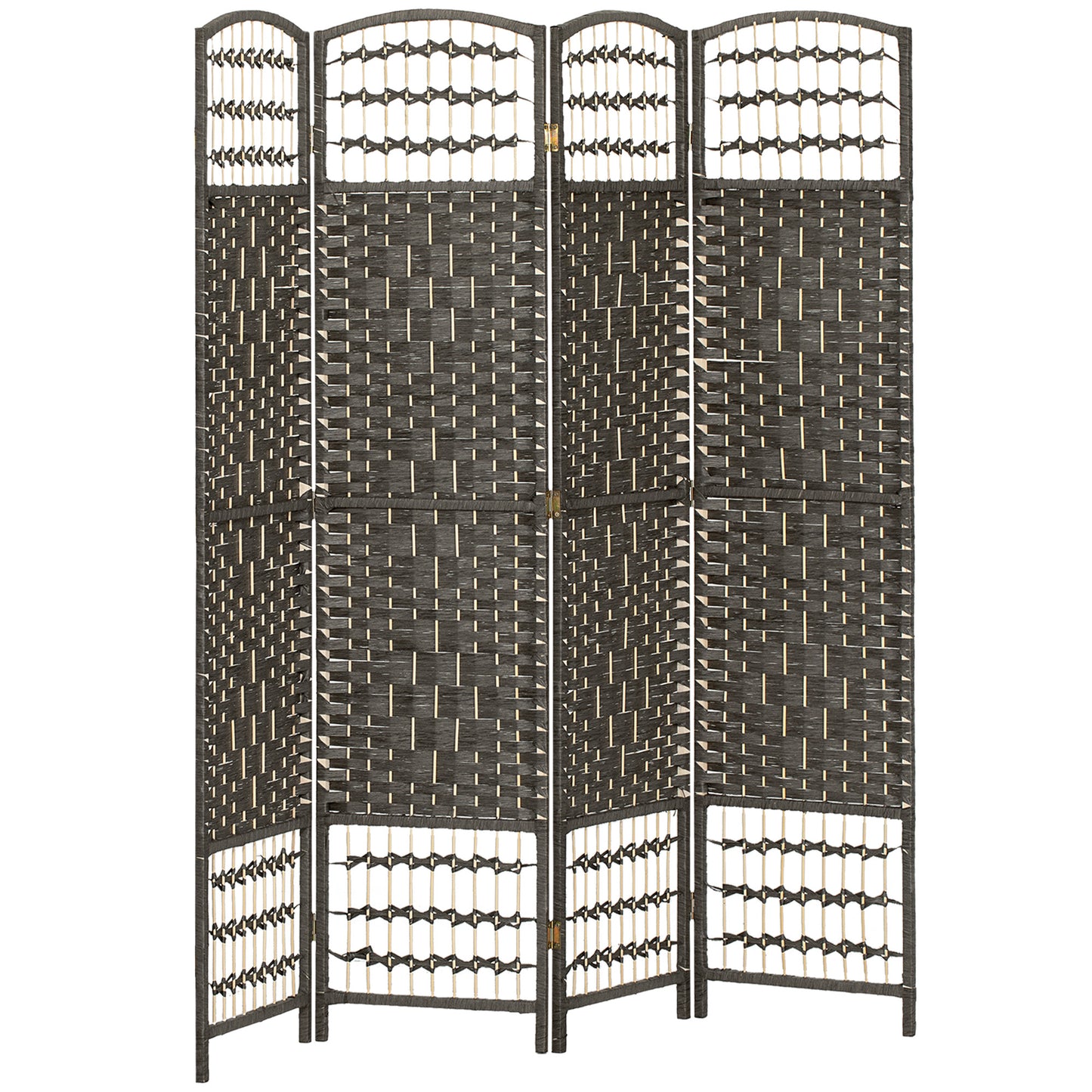 4 Panel Folding Privacy Screen with Pine Wood Frame, Dark Grey