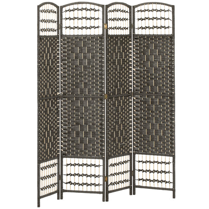 4 Panel Folding Privacy Screen with Pine Wood Frame, Dark Grey