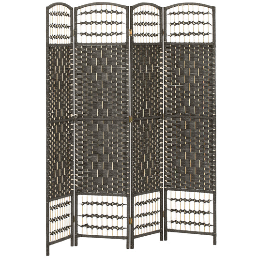 4 Panel Folding Privacy Screen with Pine Wood Frame, Dark Grey