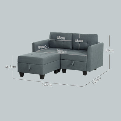 Modular Sectional Sofa with Storage, 2 Seater Sofa Set, Dark Grey