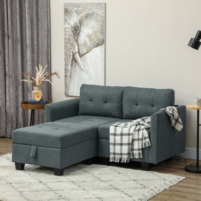 Modular Sectional Sofa with Storage, 2 Seater Sofa Set, Dark Grey