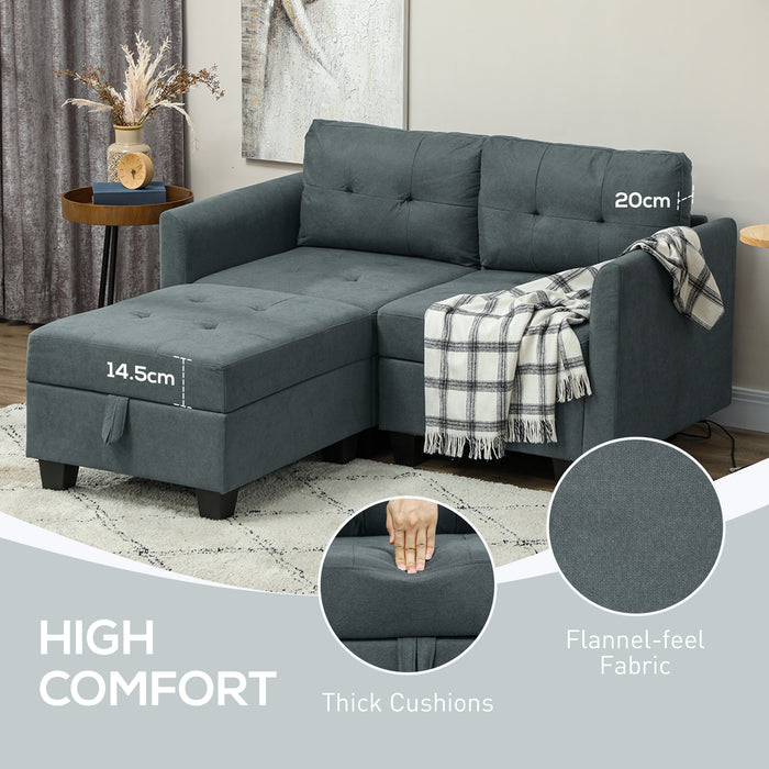 Modular Sectional Sofa with Storage, 2 Seater Sofa Set, Dark Grey