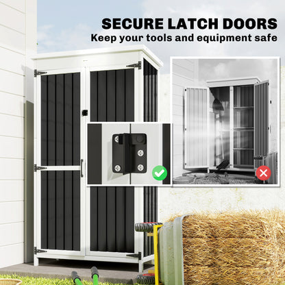 Garden Shed, Small Garden Storage Shed with 3 Removable Shelves and Double Doors, Fir Wood and Steel Tool Storage Cabinet for Tools, Equipment, White and Black